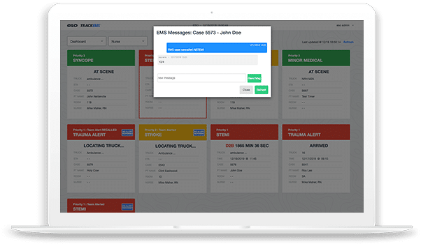 View of EMS Messages per case on TrackEMS.
