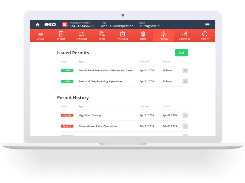 Overview of issued permits and permit history in features.