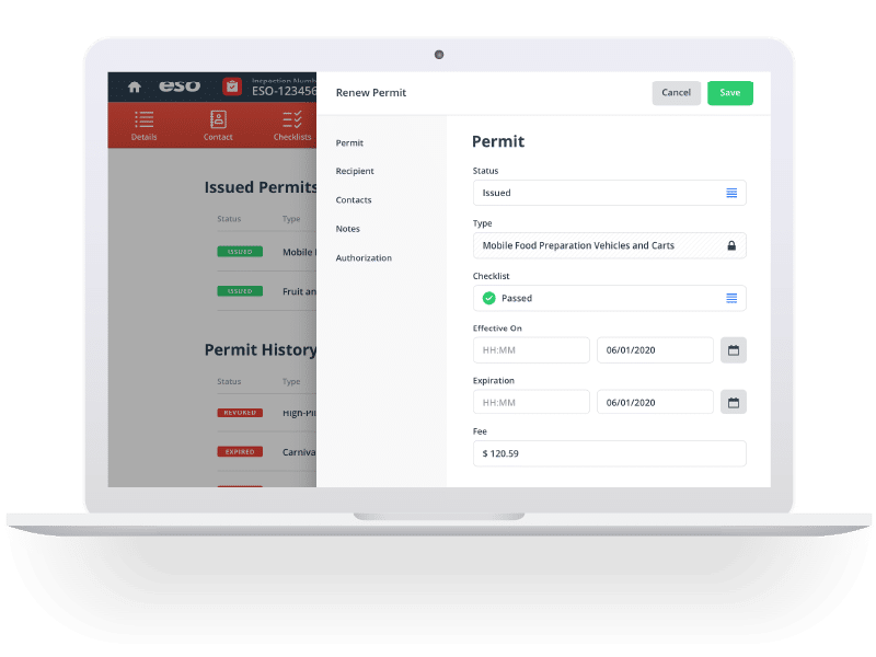 Renew permit tab for ES Permits.